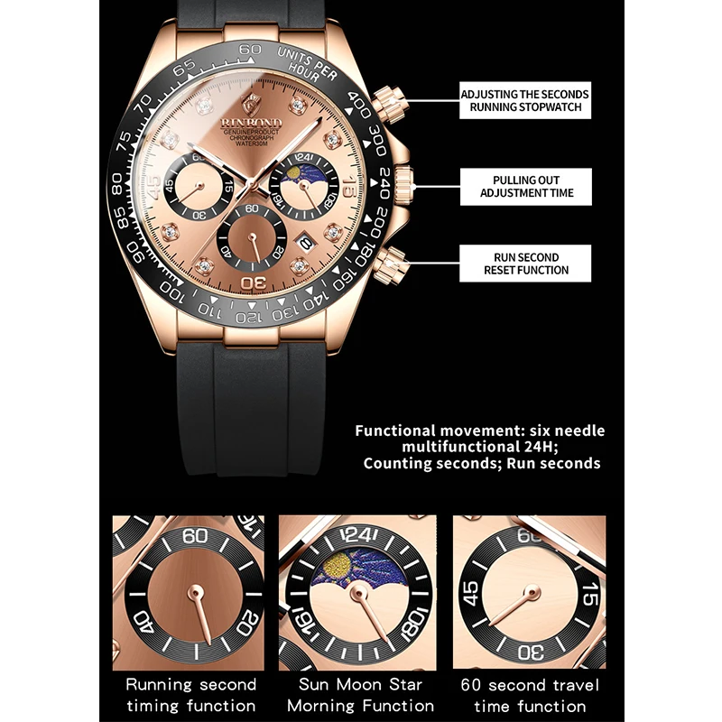 Men's Quartz Watch with Moon Phase