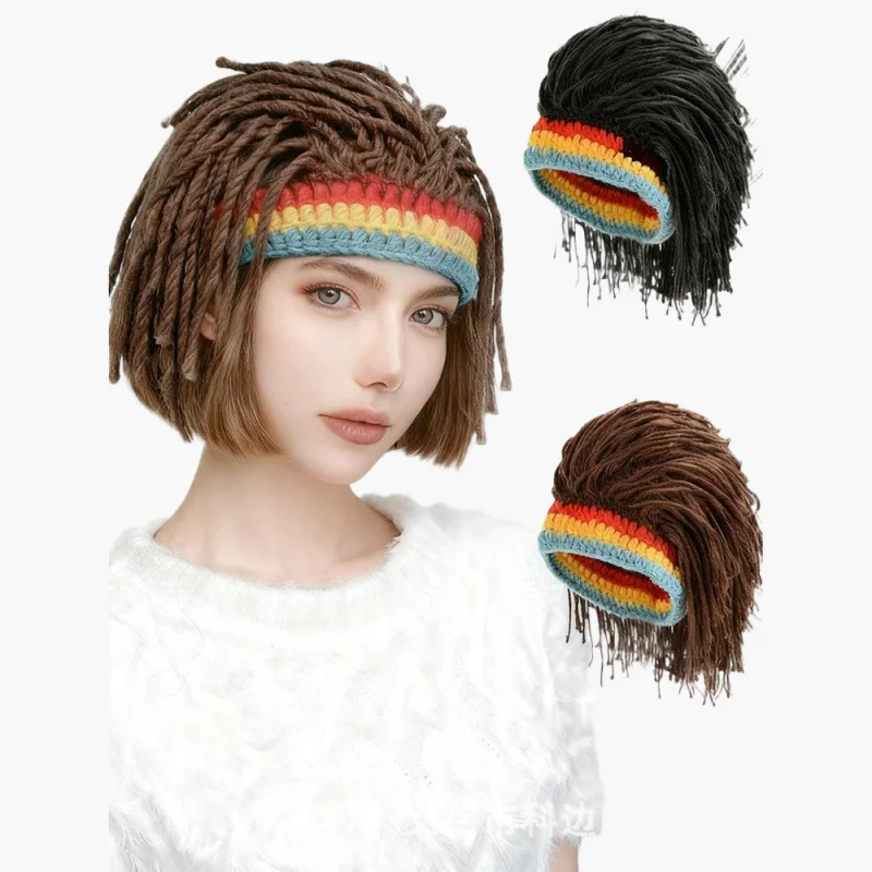 Handmade Quirky Headgear Dreadlock Knit Hat Hip-Hop Party Hat Trendy Personality Knit Wig Hat for Men and Women