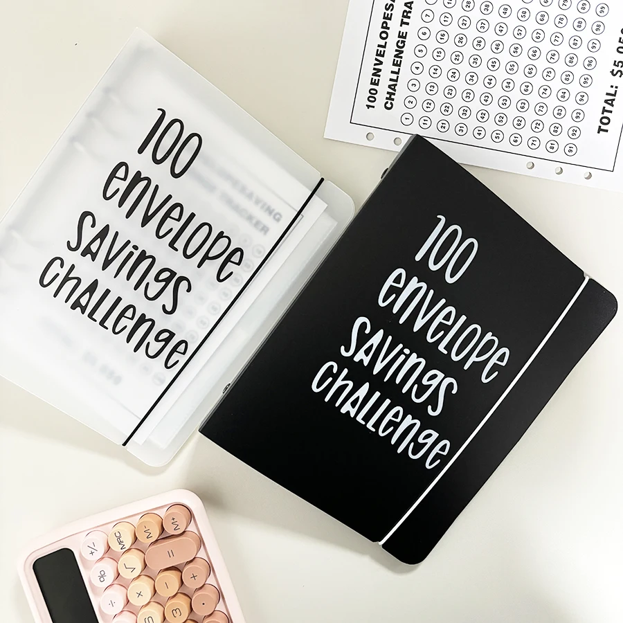 Sharkbang A5 100 Tage Envelope Saving Challenge, 100 Taschen Nummernordner Nachfüllhüllen, Cash Budget Bandage PP Notizbuch-Set – Detail 1