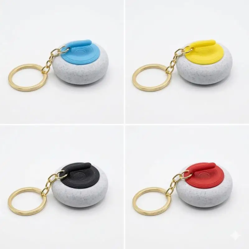 S 1PC Mini Curling Keychain With Realistic Design And Durable Gold Key Ring Perfect For Curling Fans Souvenir Gift