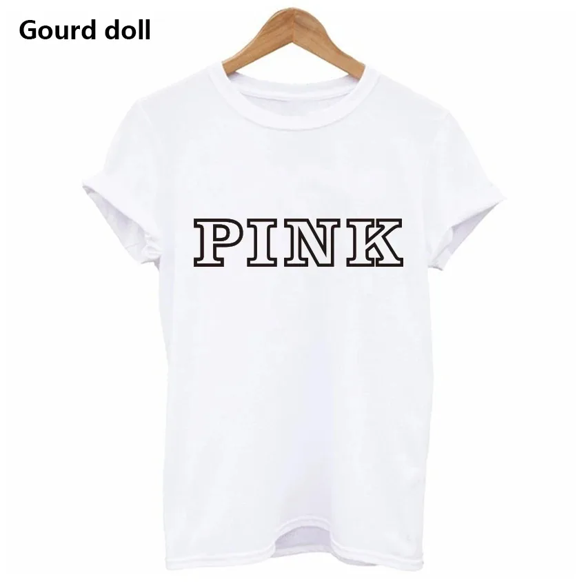 Harajuku Fashion Pink Letter Print T-Shirt Women\'s Top T-Shirt Women\'s O-Neck Tumblr Kawaii Plus Size Short Sleeve