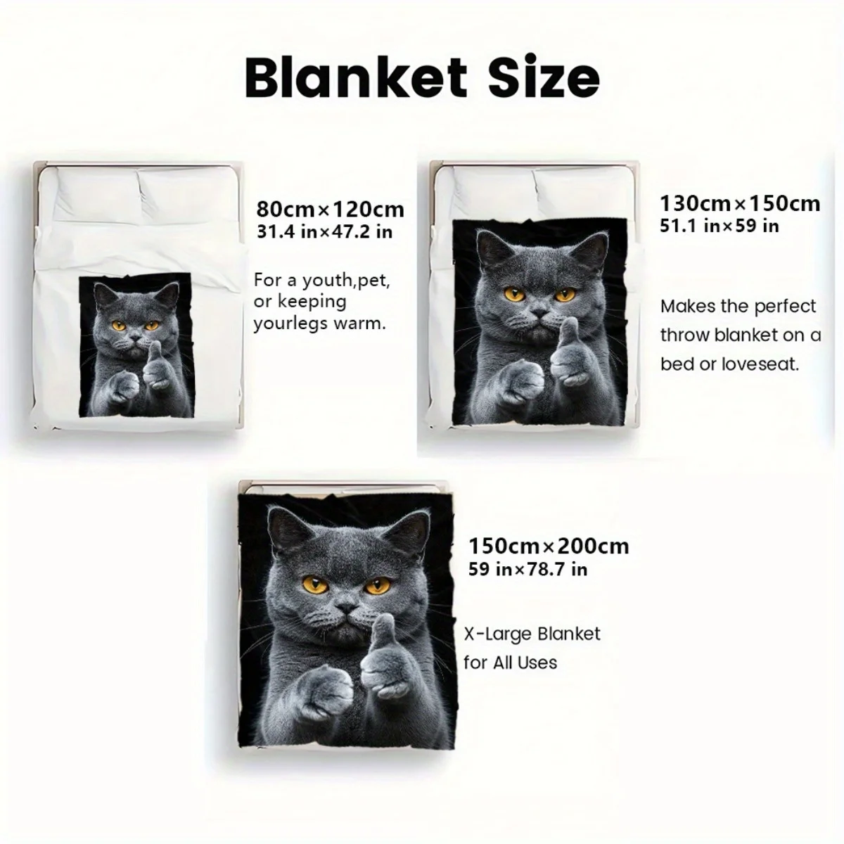 Funny Grumpy Cat Face Throw Blanket Cozy Plush Throw for Couch Decor Gift Idea