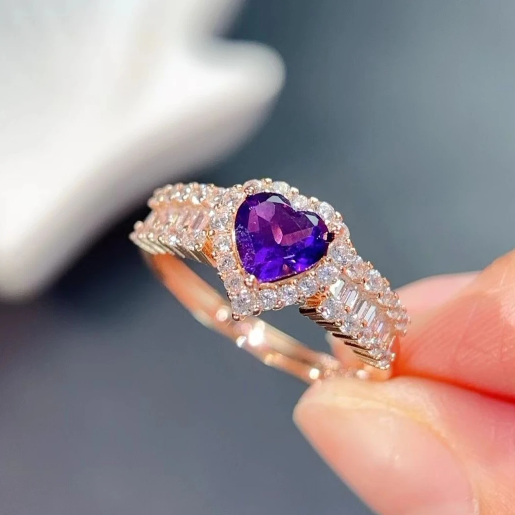 Natural Amethyst Ring with Jewelry Certificate 6mm 0.6ct Genuine Amethyst 925 Silver Ring Birthday Gift for Women