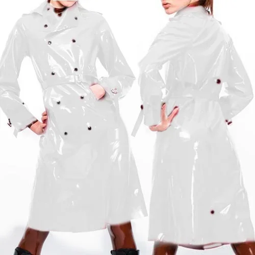 100% Latex Coat Rubber Unisex Handsome Pure White Long Sleeve Windbreaker Size XS-XXL