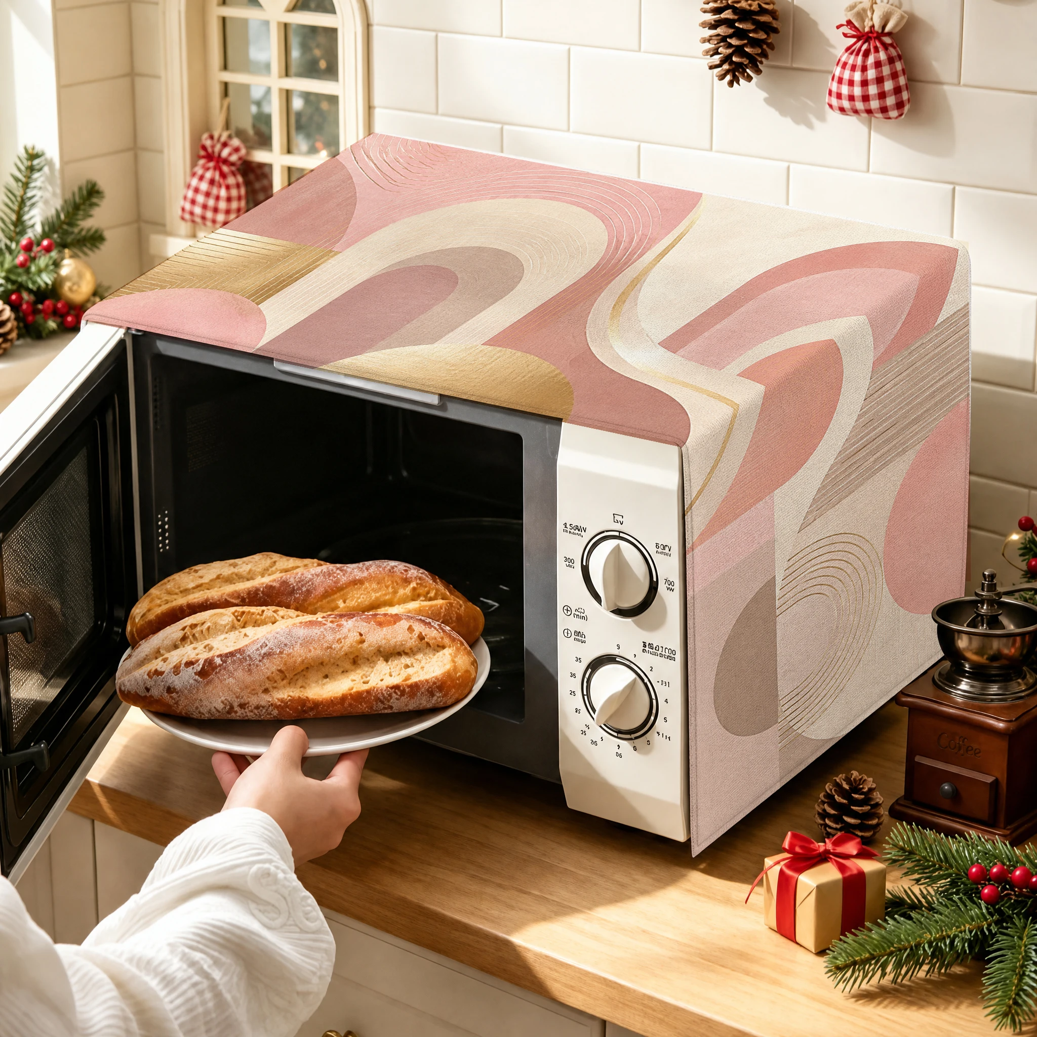 1pc Microwave Oven Dust Cover, Boho & Floral Print Microwave Protector Cover for Kitchen Countertop