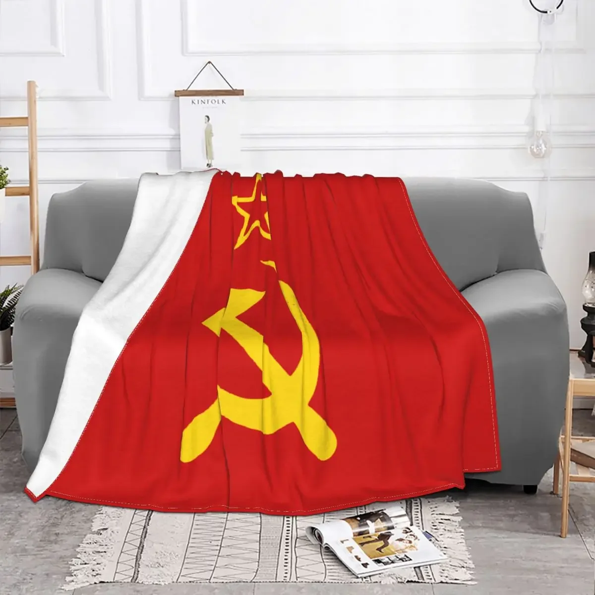 USSR Hammer And Sickle CCCP Russian Soviet Flag Blanket Cover Plush Throw Blanket Bedroom Sofa Portable Soft Warm Bedspreads