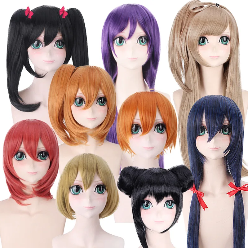 Synthetic Long Wavy Cosplay Wig Costume Party Hair Heat Resistant Fiber Purple Pink Gradient Halloween Roleplay Women Adult