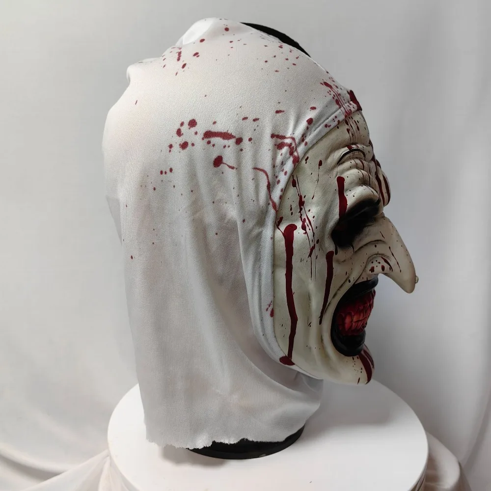 Hochwertige Latex-Gruselmaske für Cosplay, realistische Unisex-Halloween-Clown-Maske, blutige Requisiten für Geisterhäuser – Detail 5