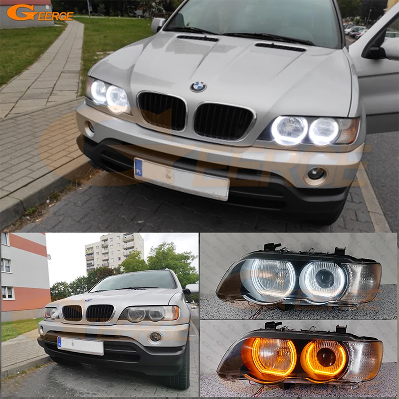 For BMW X5 E53 E70 2000 - 2010 2011 2012 2013 Ultra Bright Switchback DRL Turn Signal DTM Style LED Angel Eyes Kit Halo Rings