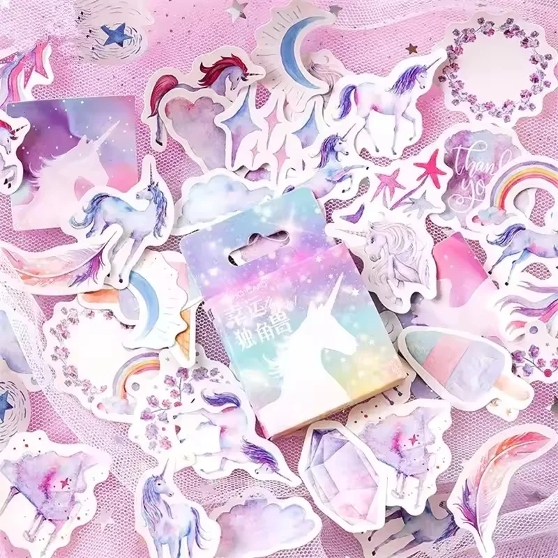 45Pcs Cartoon Unicorn Stickers Magical Rainbow Stickers Waterproof Scrapbook Water Bottle Stickers Party Gifts