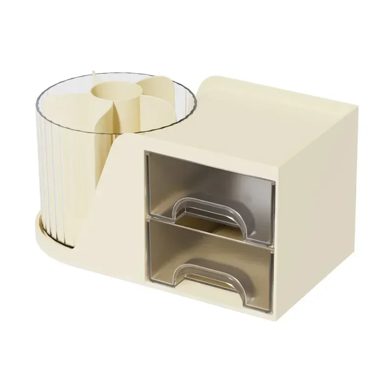 New Rotating Plastic Desktop Storage Box Solid Color Grid with Drawers Multi-functional Simple Small Items Countertop Organizer