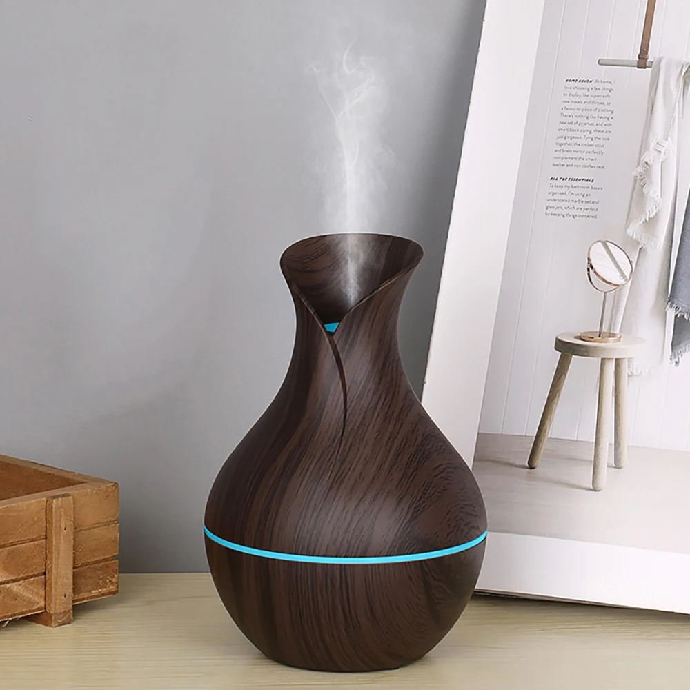USB Air Humidifier Electric Aroma Diffuser Mist Wood Grain Oil Diffuser Air Humidifier with 7 Colors Light For Car Office Home