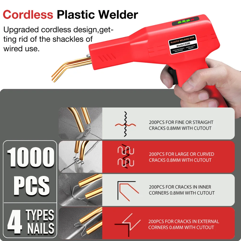 Saldatore di plastica Cordless da 200W 5000mAH batteria di tipo c pistola per saldatore di plastica ricaricabile cucitrice a caldo riparazione