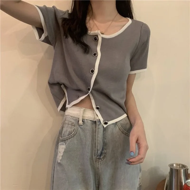 

Cardigan Women Summer Short Sleeve Knitwear Thin Elegant Slim All-match Fashion Female O-neck Streetwear Korean Leisure Simple