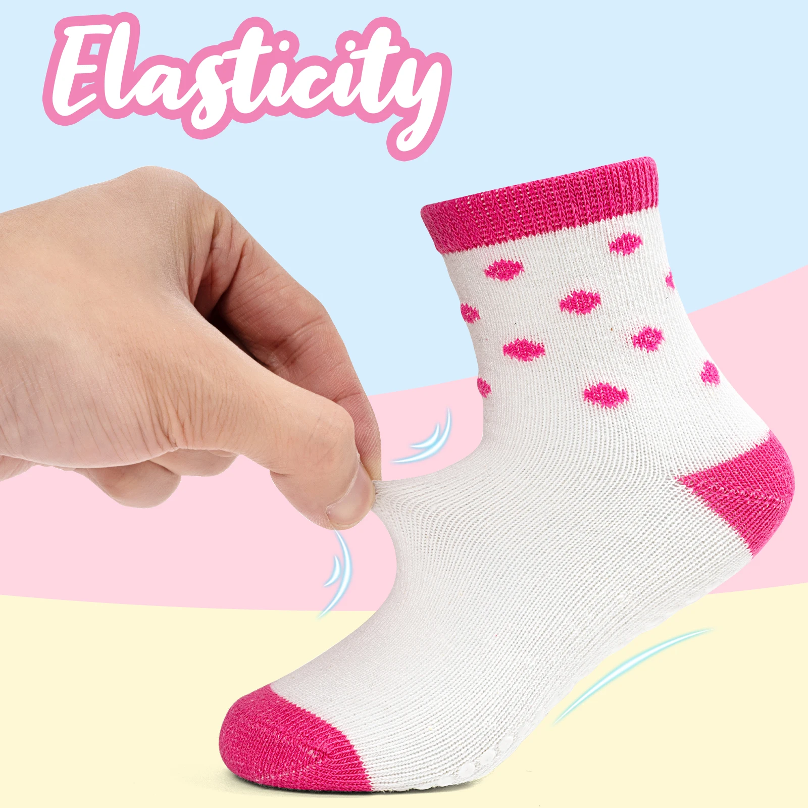 Calcetines antideslizantes para bebé y niña, medias cómodas y transpirables, color rosa, para el hogar, 5 pares, TW003