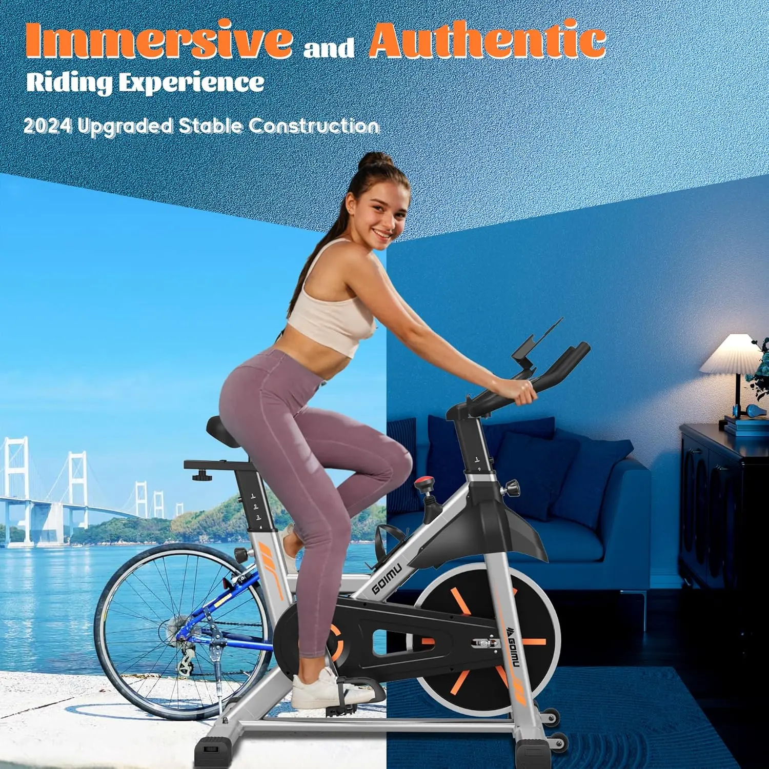 Adjustable Resistance Stationary Bike, Indoor Cycling Bike with Comfortable Seat Cushion, 1 Second Quick Brake Stop, Heavy-Duty