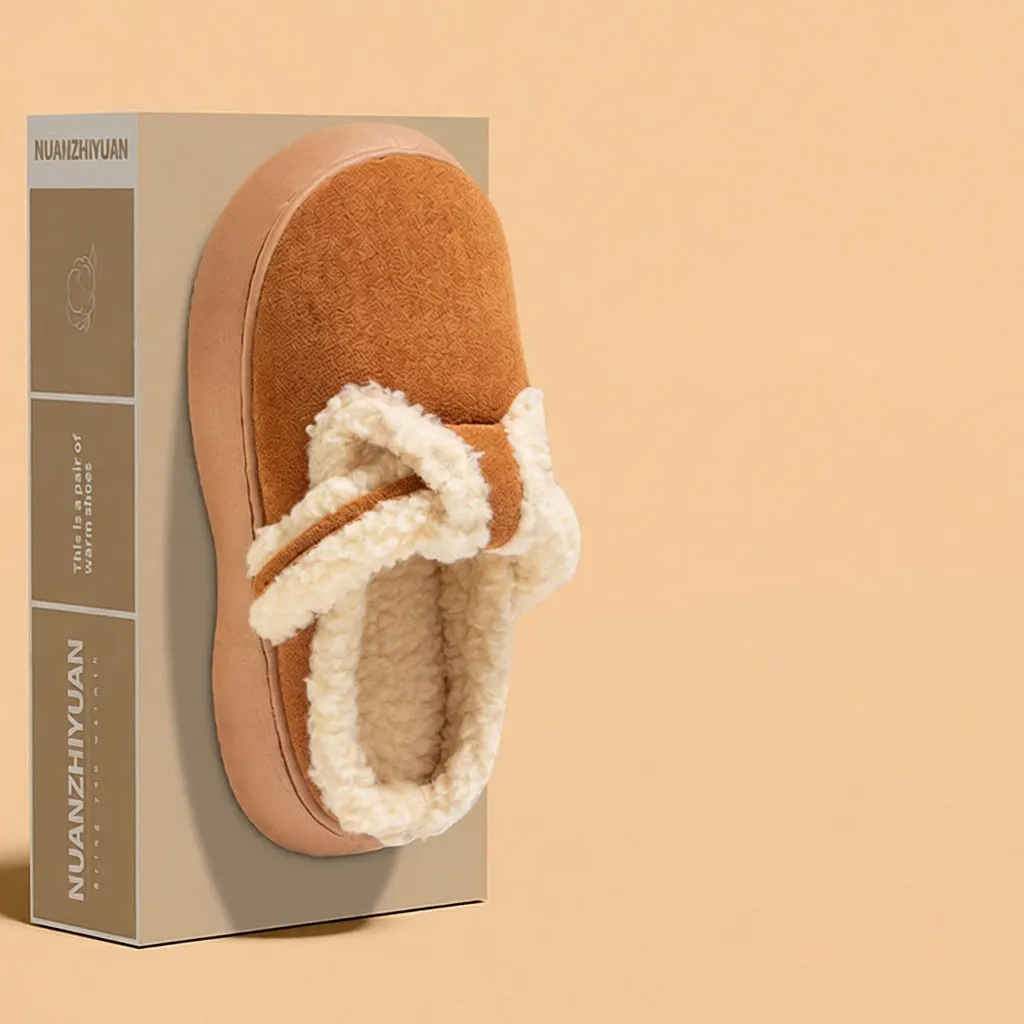 

Warm Furry Slippers Women's Indoor Home Slippers Anti-Slip PVC Bottom Comfortable Cotton Slippers Trendy Bread Shoe Style