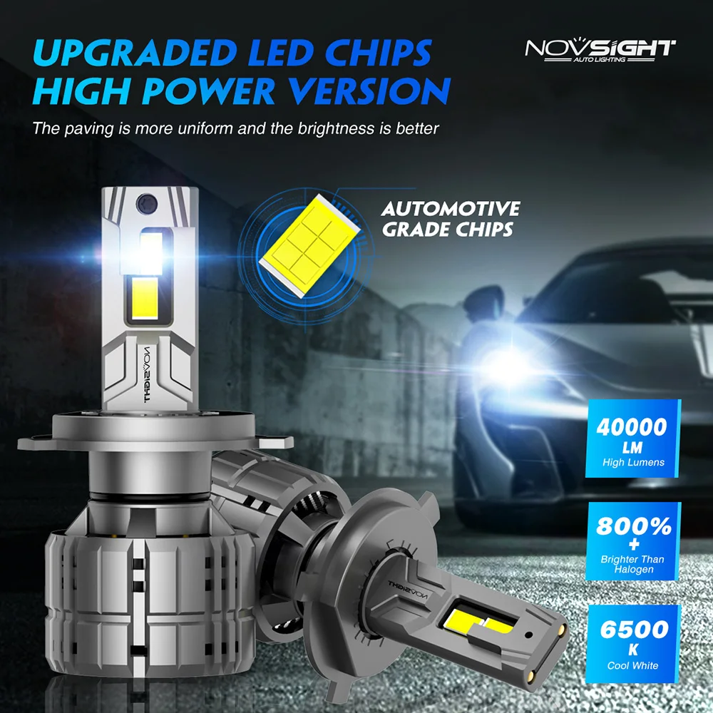 Novsight H7 LED Headlight H4 luci a LED per Auto LED H11 9005 HB3 9006 HB4 9012 6500K 40000LM 200W 12V LED Auto fendinebbia lampadine