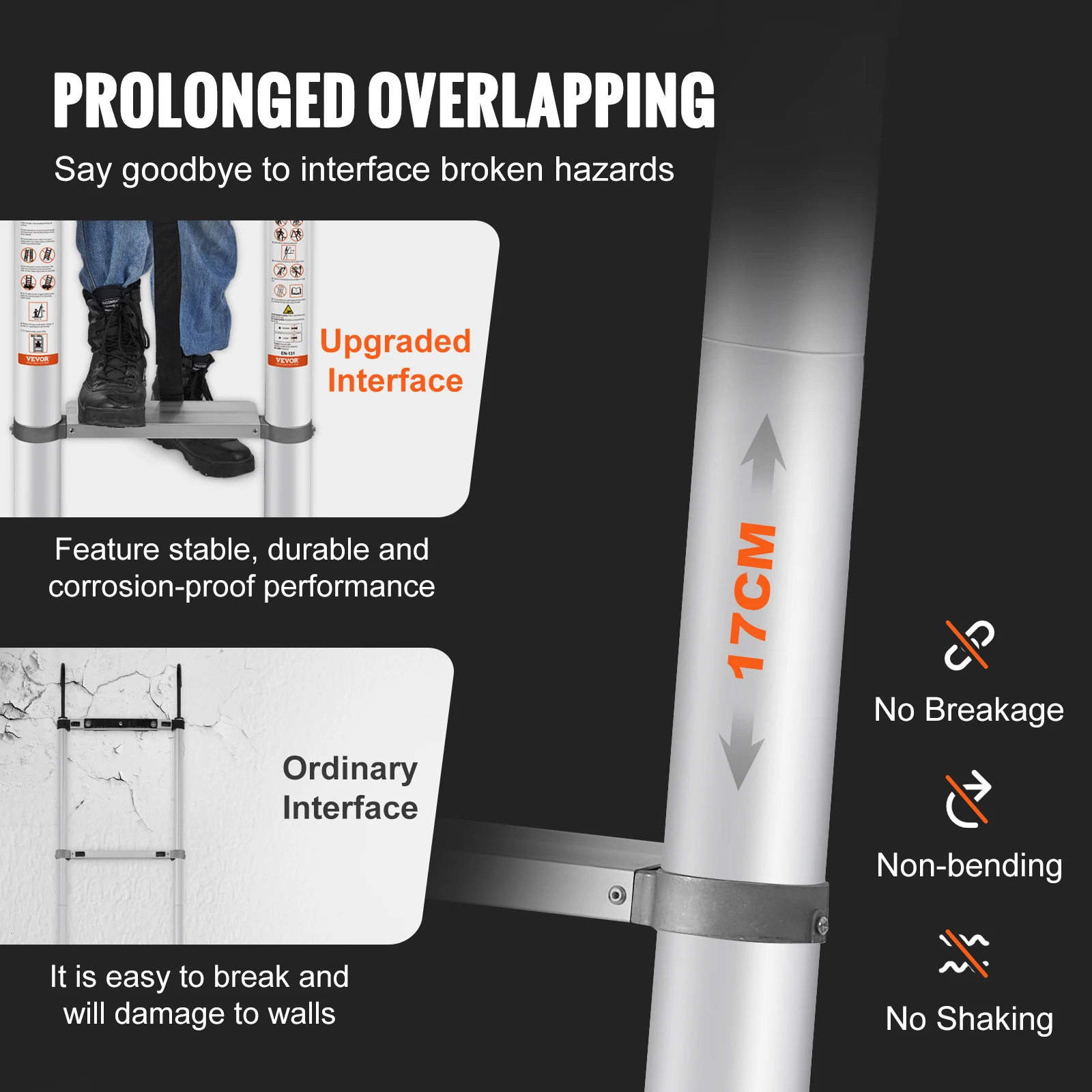 VEVOR Escalera Telescópica de Aluminio Carga de 190 kg Escalera de Extensión Portátil Alcance de 5,5 m Antideslizantes Escalera Compacta Multiusos Retracción con Un Botón para Reparaciones Domésticas