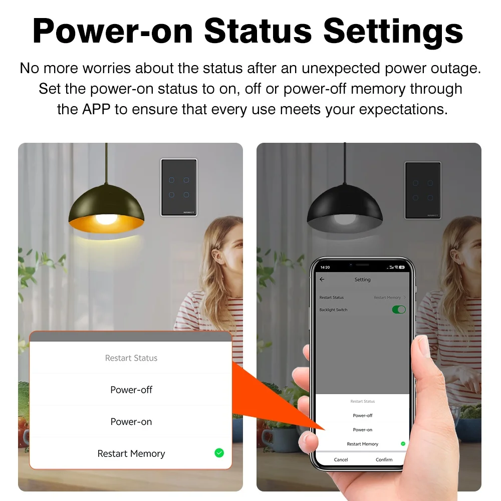 Tuya WiFi US Smart Light Switch Neutral Wire/No Neutral Wire Required Wall Touch Switch App Control Work With Alexa Google Home