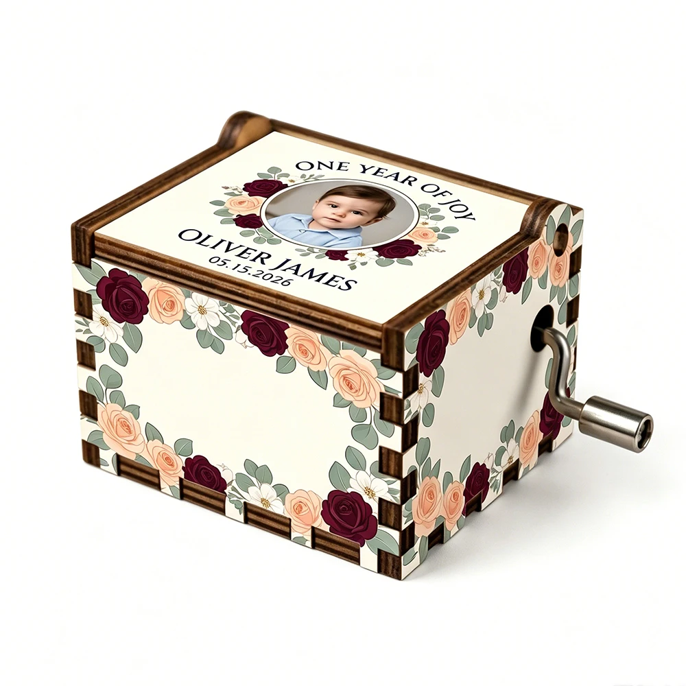 Personalized Hand‑crank Wooden Music Box,Custom Kid Photo & Text,Child Birthday Gift,Commemorative Occasion,Cabinet Ornament view 6