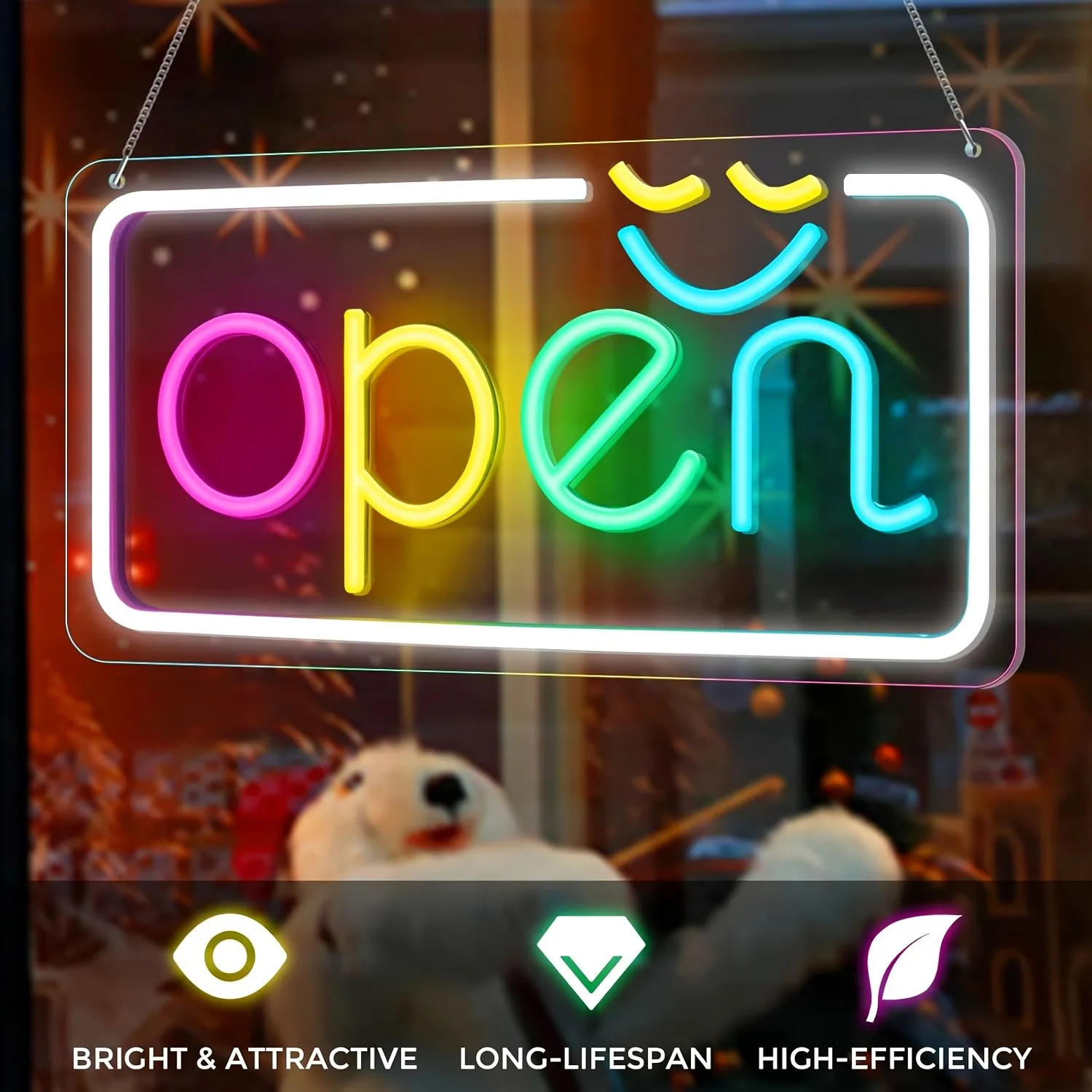 1Pc Led Neon Open Sign Bright Electric Light up Display with Ul Adapter for Shop Window, Doors, Coffee Shop, Florists, Bar, Salon view 4