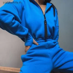 Women Athletic Jumpsuit 2024 New Fall Winter Hooded Zipper Warm Coverall Fashion Tunic Finger Shirt Cuffs Casual Jogging Bottoms