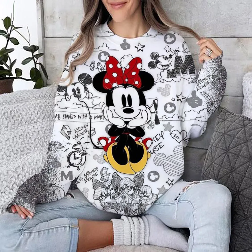 Women\'s Disney Mickey Mouse print Long Sleeve Sweatshirt Vintage Korean Harajuku Y2k Aesthetic Oversize Graffiti Print Pullover