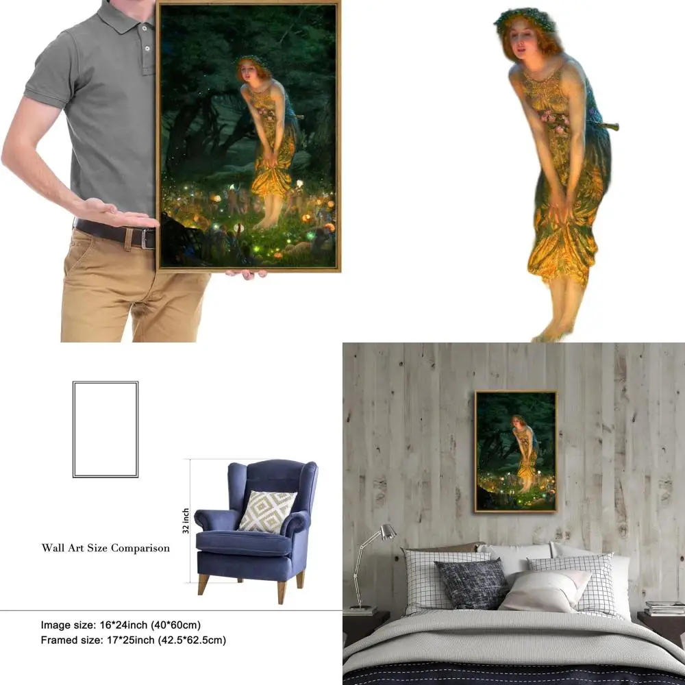 

Искусство холста «Сказка середины летнего века»: Девушка и эльфы Э.Р. Хьюз для декора гостиной