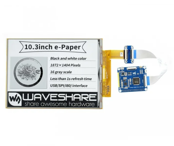 Waveshare 10.3inch e-Paper HAT (D) 1872×1404 Flexible E-Ink Display HAT IT8951 Controller USB/SPI/I80 Interface