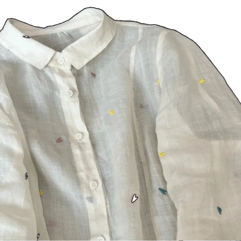 

Korean Sle Heavy Embroidery Slimming irt Women's Summer New Versatile irt Small Design Sense Top Button up Ne