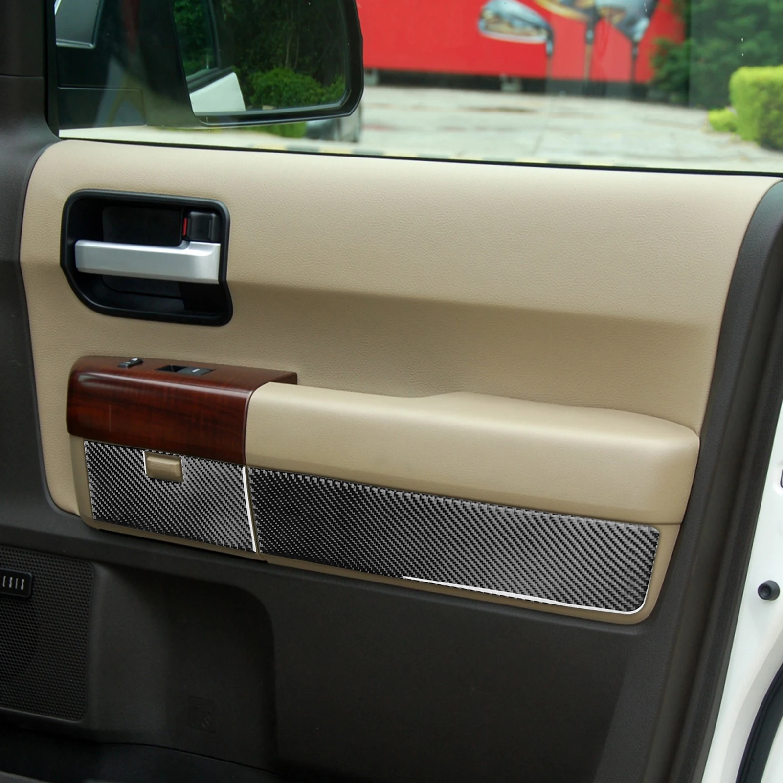 Carbon Fiber Car Accessories Door Storage Panel Modified Interior Trim Cover Soft Sticker For Toyota Tundra Sequoia 2007-2013