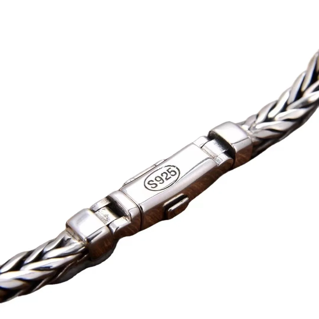S925 Sterling Silve Twisted Armbänder Für Männer Hip Hop Handgemachte Exquisite Einzigartige Mode Schmuck Geschenk Fabrik Preis – Detail 7