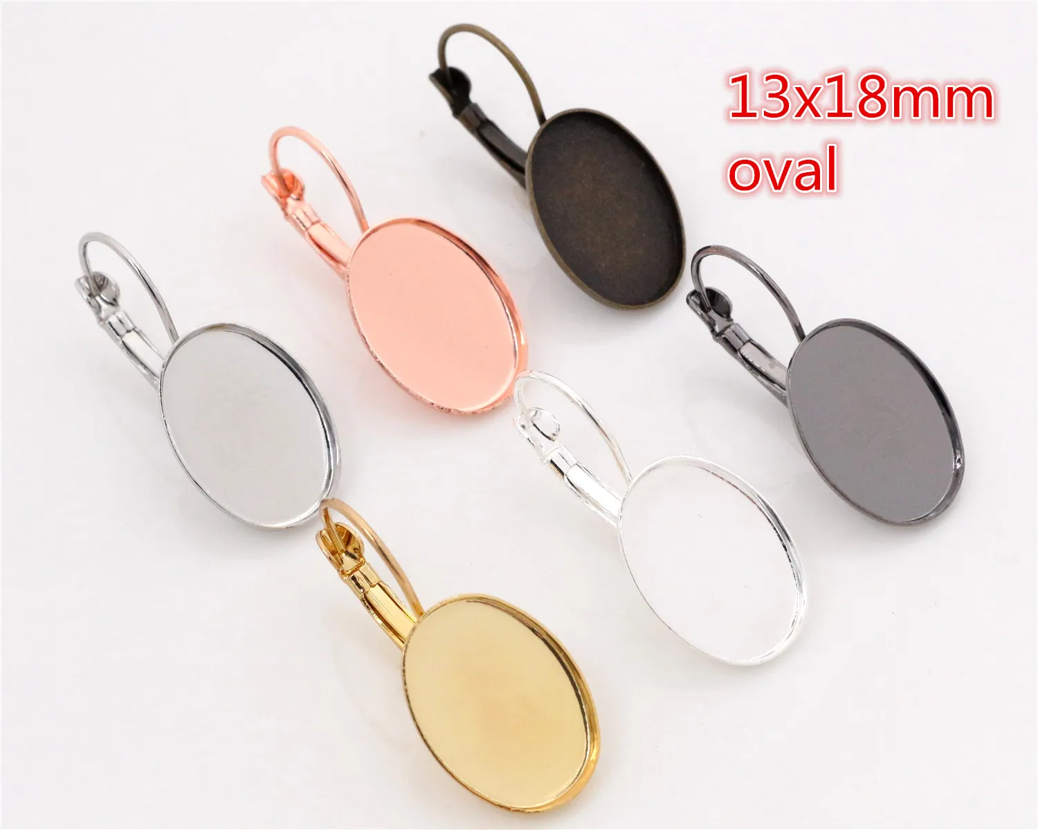 13x18mm 18x25nn 10 sztuk/partia 6 kolory Plated wysokiej jakości francuski dźwignia powrót kolczyki puste/baza, Fit 13x18mm owalne szklane kaboszony — zdjęcie 3