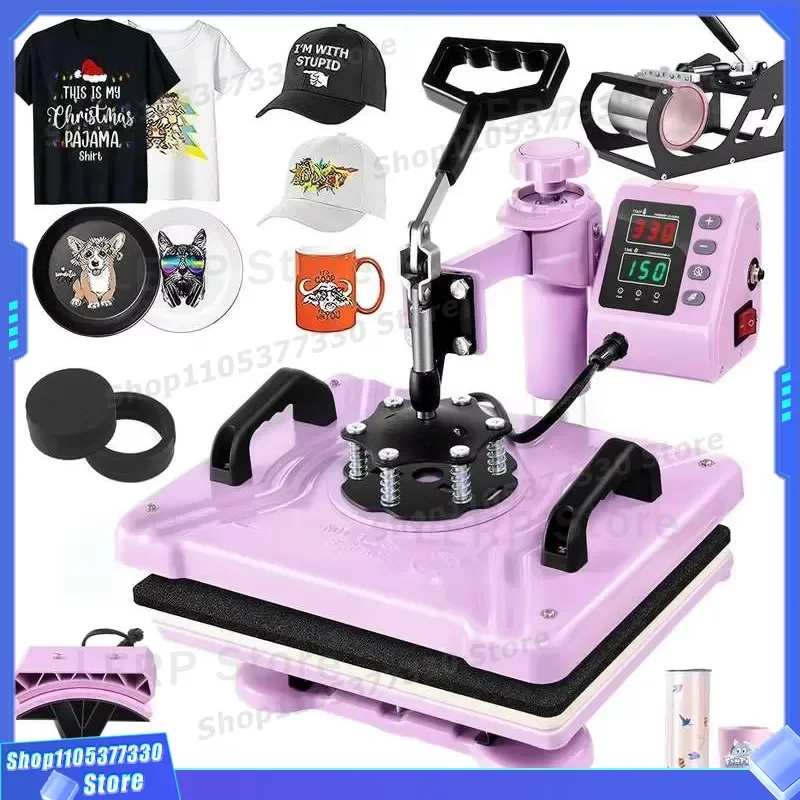 5 in 1 Digital Heat Press Machine for T Shirt Mug Hat Plate Sublimation Printer Easy Operation Home Use Multifunctional Tool