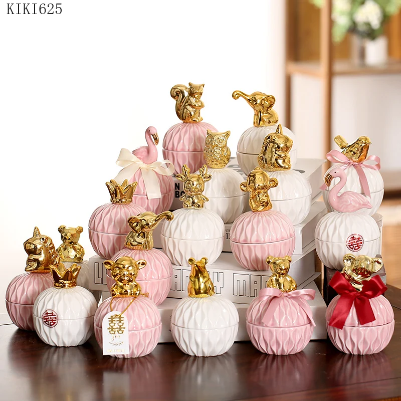 European Style Wedding Ceramic Storage Jar Gift Candy Jar Countertop Decoration Jewelry Small Object Storage Box Home Decoration