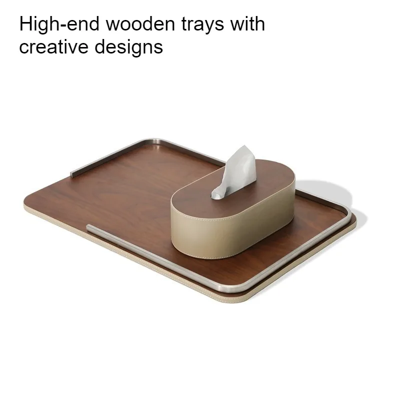 Living Room Tissue Box Tray Wood Leather Tissue Box Simplicity Table Decoration Accessories Modern Home Storage Organization