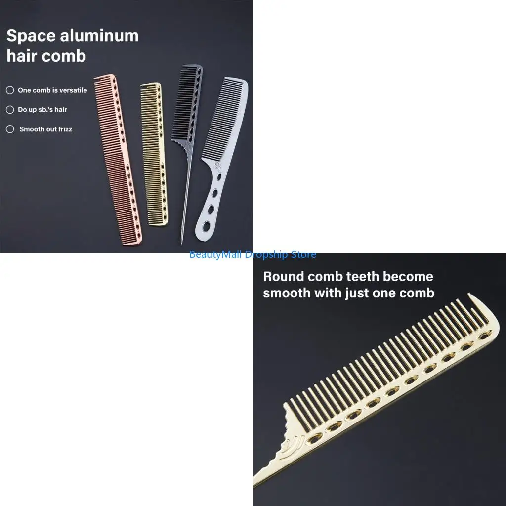 

40JD 4Pcs Aluminum Hair Combs Set: Long Cutting Comb,Short Styling Comb,Handle Combs,and Tail Comb for Professional Barbers