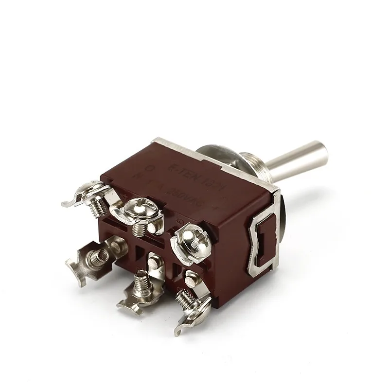 12mm Brown Bakelite Toggle Switch E-TEN1321, 6-Pin 2-Position DPDT with Screw Terminals
