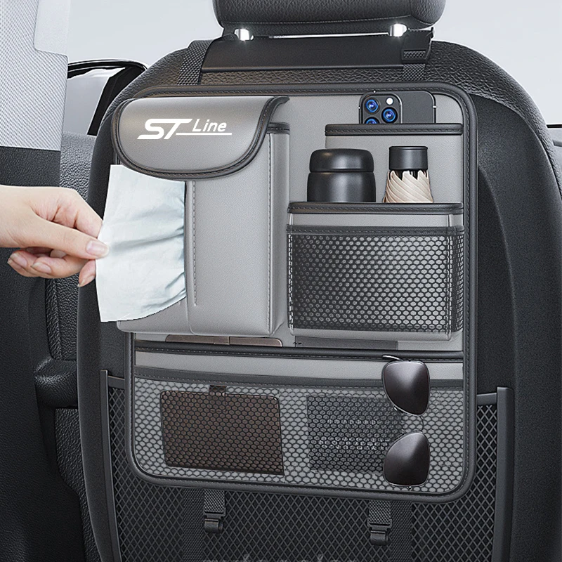 Car Seat Back Storage Bag For Ford ST Line Kuga MK3 MK4 S Max Focus Puma Fiesta Rear Hanging Bag Tissue Box Stowing Tidying