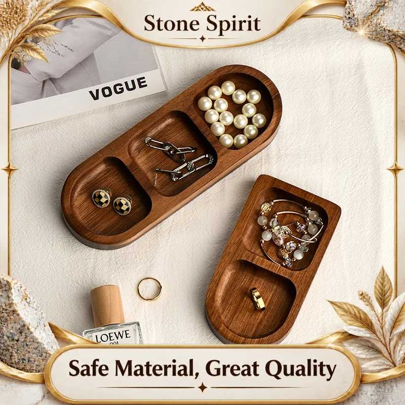 AhunderJiaz Vintage Style Acacia Wood Storage Tray Solid Wood Jewelry Plate Wooden Desktop Entrance Key Trays Home Decoration