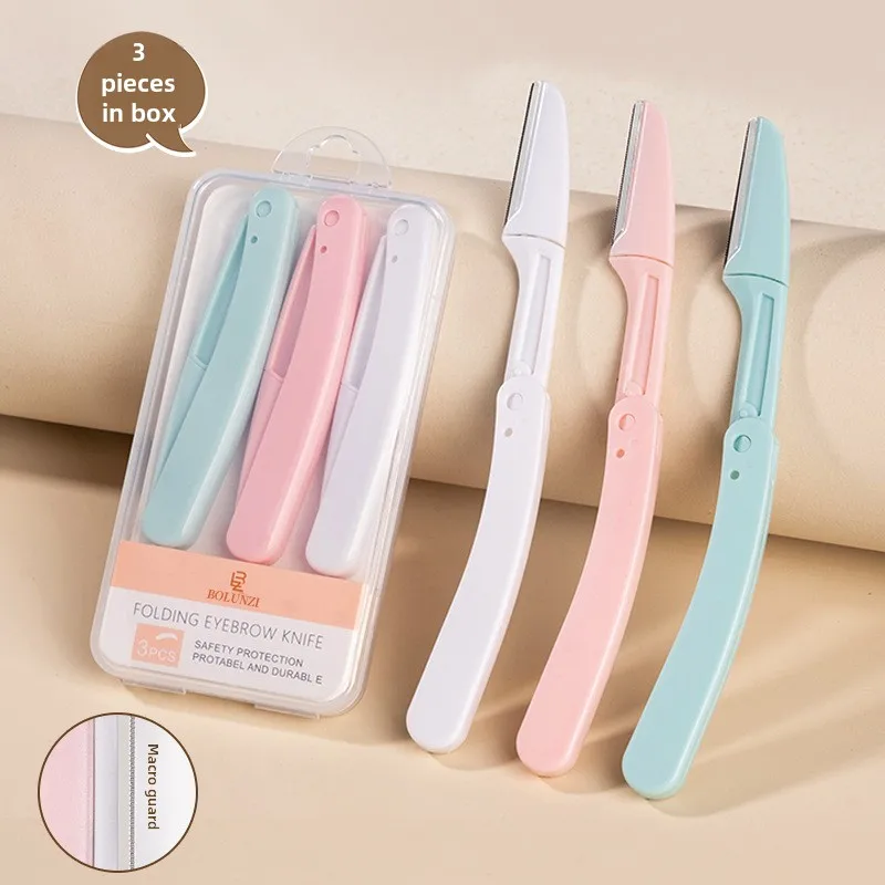 3 ชิ้น/กล่องความปลอดภัยมีดพับคิ้วสําหรับผู้หญิง Face Eyebrow มีดโกน Eye brow กําจัดขน Trimmer ใบมีดสแตนเลส