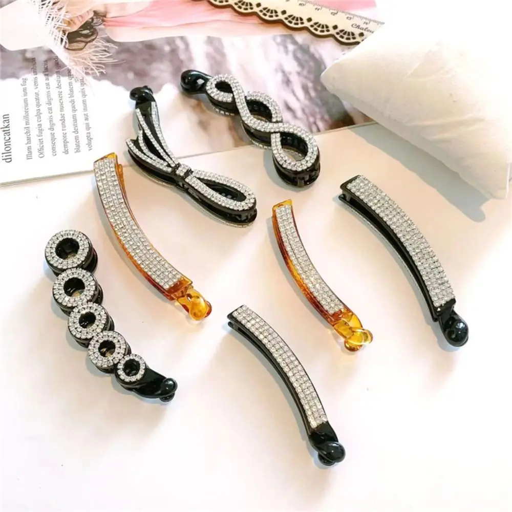 

Cute Korean Style Rhinestone Banana Clip Hairpin Ponytail Holder Bowknot Hair Clip Headdress Hair Claw Vertical Clip Girls