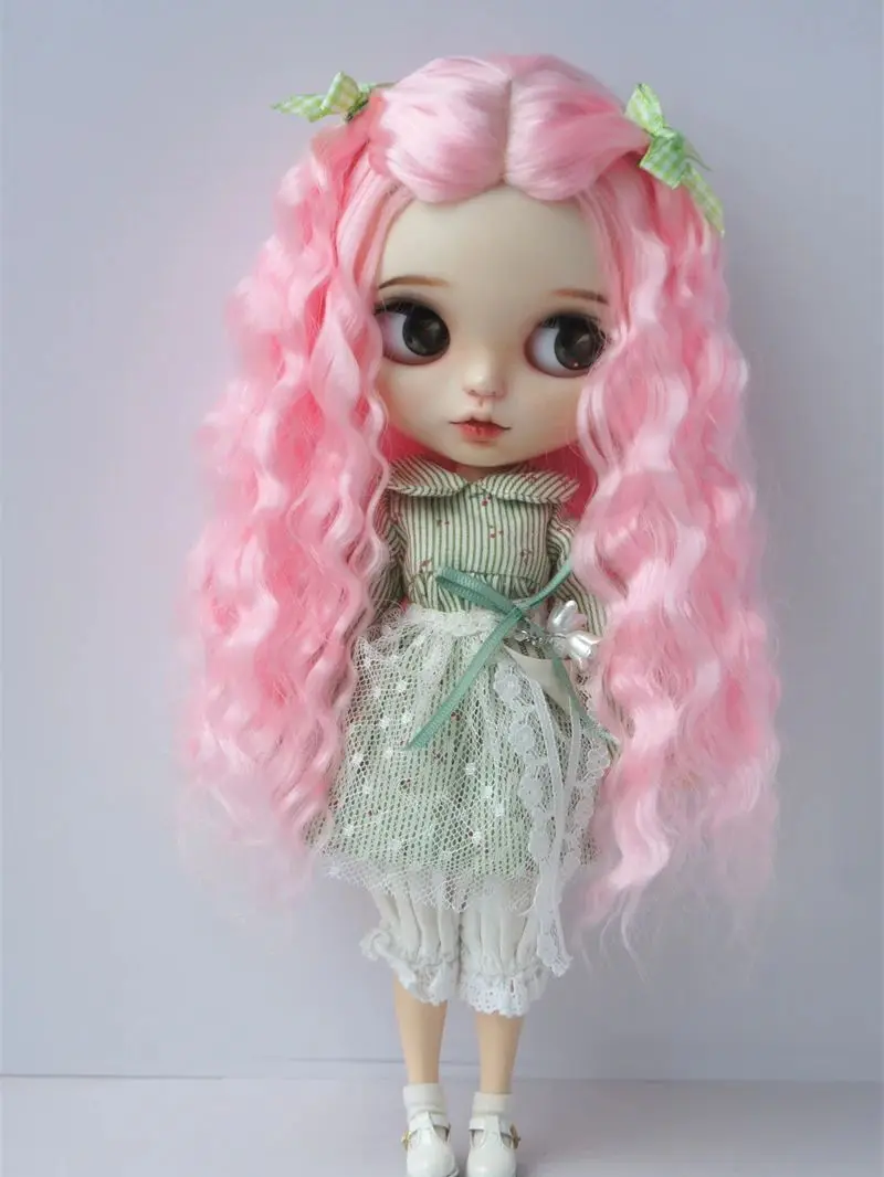 JD880 Long Sauvage wave Mid Parting Mermaid Curly with Twin Bow Braids Doll Wigs 1/8 1/6 1/4 1/3 Pullip Blythes BJD Hair