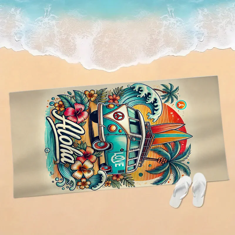 Aloha Surf Bus Oversized Microfiber Beach Mat and Bath Towel-Super Absorbent Quick Drying, Vibrant Design Bath Towel view 3