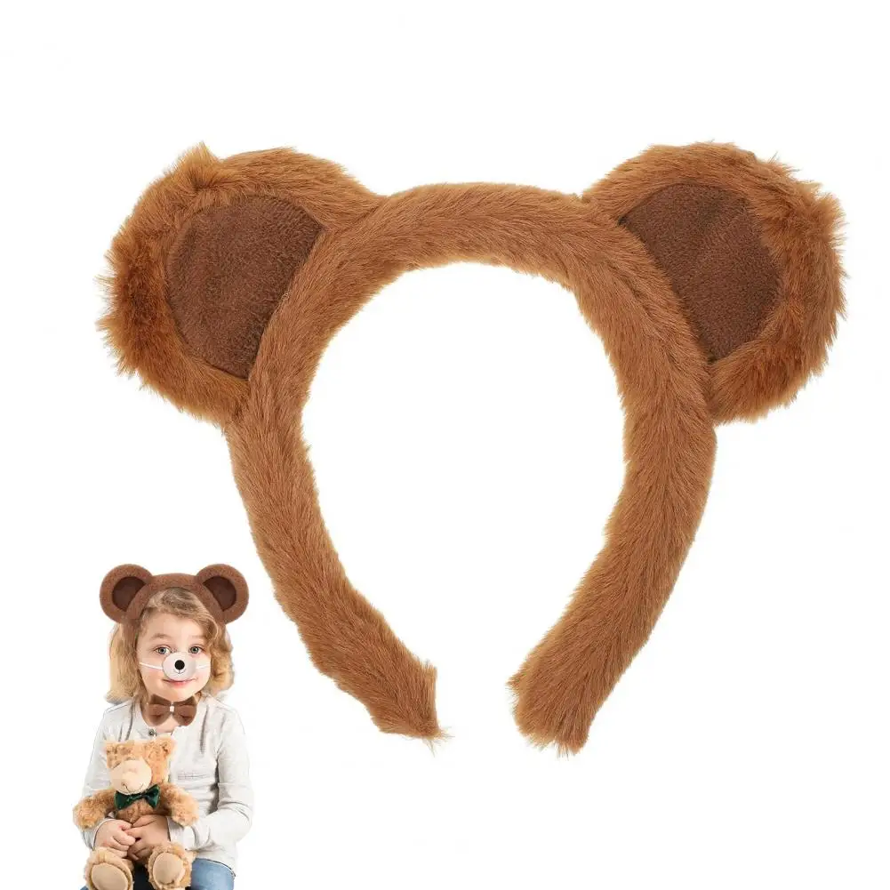 Plush Bear Ears Accessory Plush Brown Bear Ears Headband Set for Halloween Cosplay Adult Costume Hair Hoop for Makeup Party