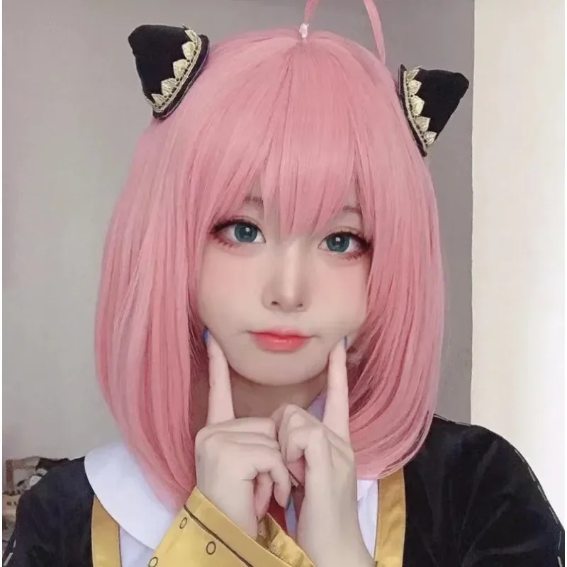 Cute Girl Short Pink Human Hair Spy Playing House Cosplay Wig Simulated Scalp Daily Wear Fashion Hairpiece High-temperature Silk