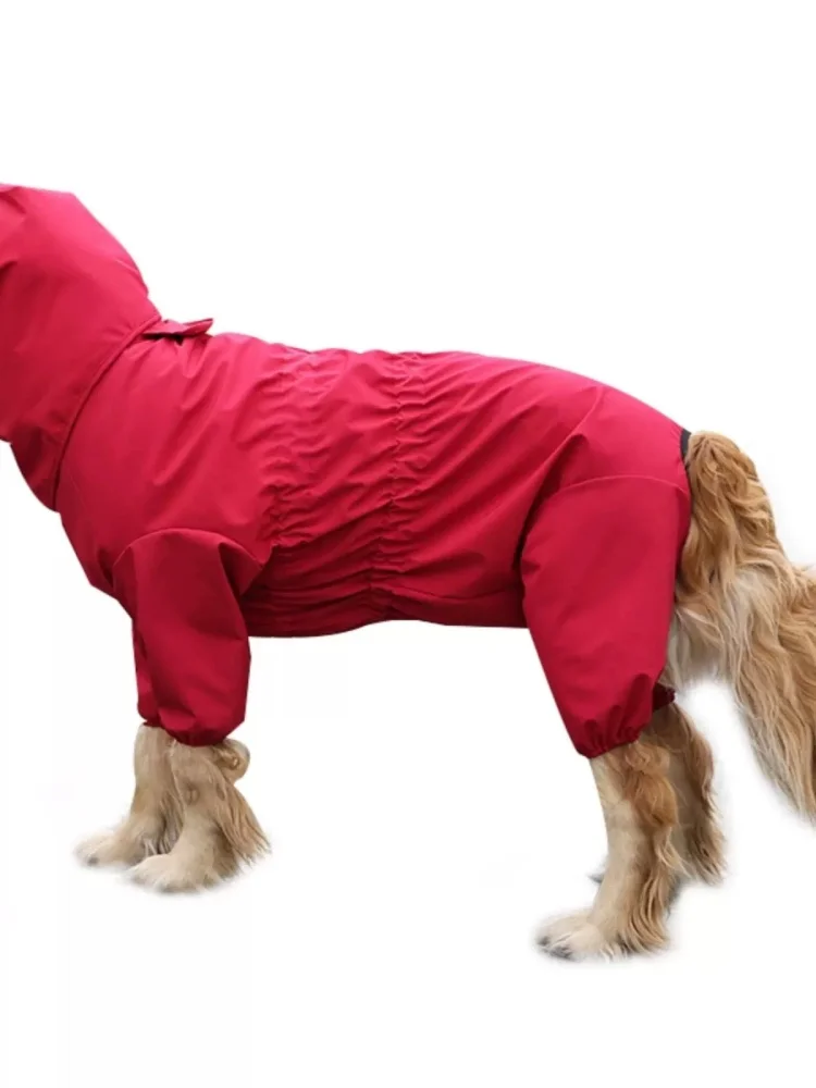 Dog Raincoat Golden Hair Border Collie Medium-sized Large Dog Full Package Four Legged Pet Dog Waterproof Red Poncho