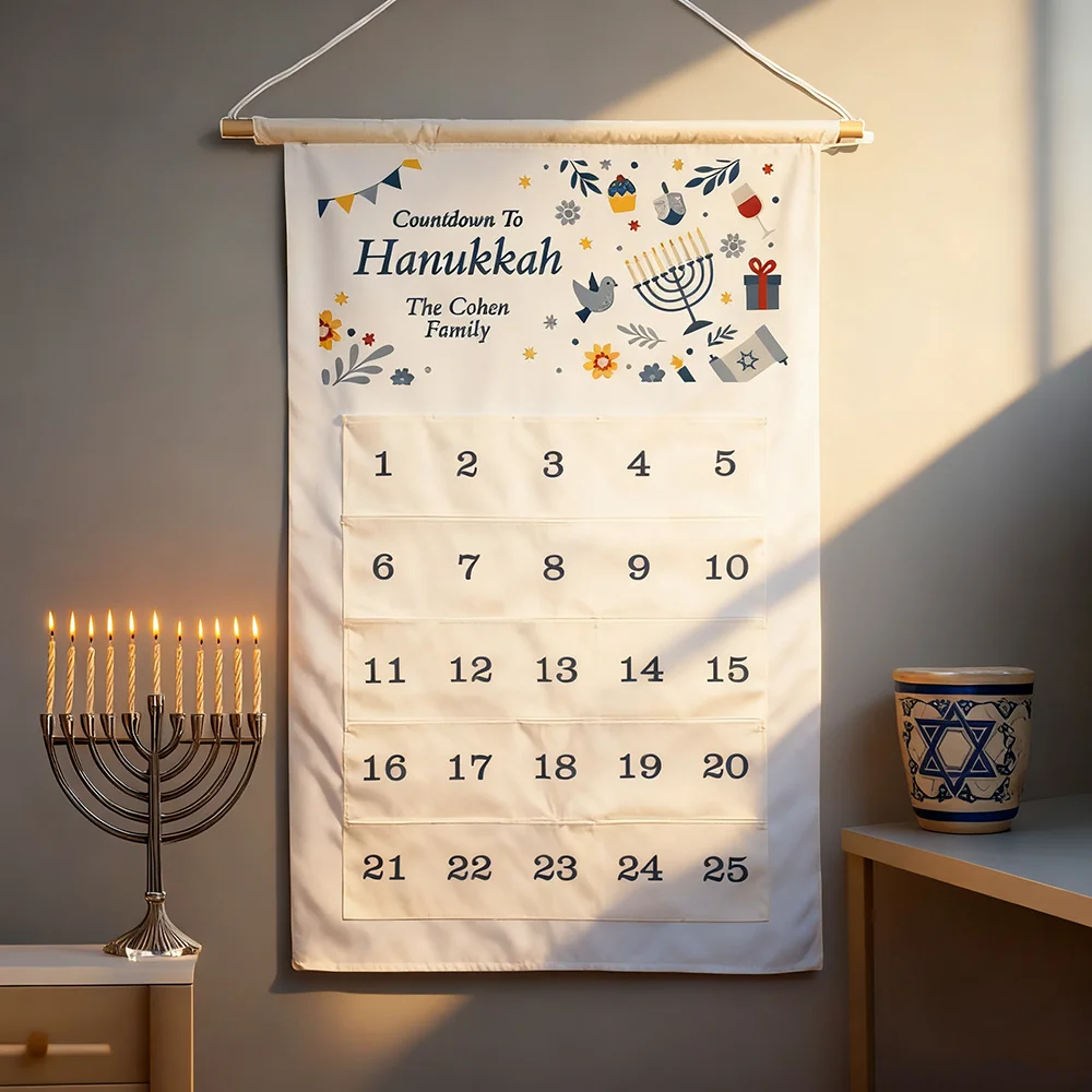

Personalised Hanukkah Countdown Advent Calendar Countdown to Hanukkah Jewish holiday Home Decor Kid's Calendar with Treat Pocket