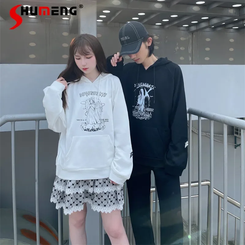 

Japanese Subculture Harajuku Style Sweet Cool Animation Print Couple Hoodies Long Sleeve Loose Casual Sweatshirts Women Autumn